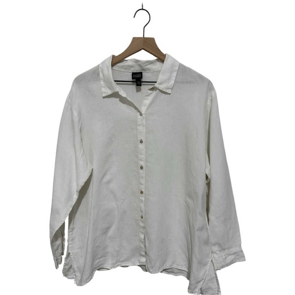 Eileen Fisher Handkerchief Linen Classic Collar Shirt Size L - Picture 2 of 10